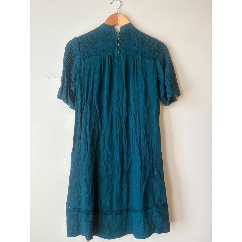 Meadow Rue Anthropologie Calistoga Tunic Dress Teal Blue Embroidered Boho Mini - Picture 8 of 10